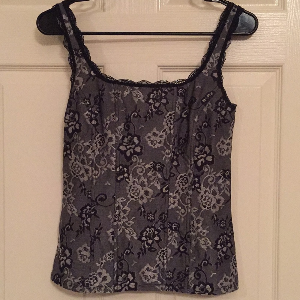 Black and gray floral patterned tank